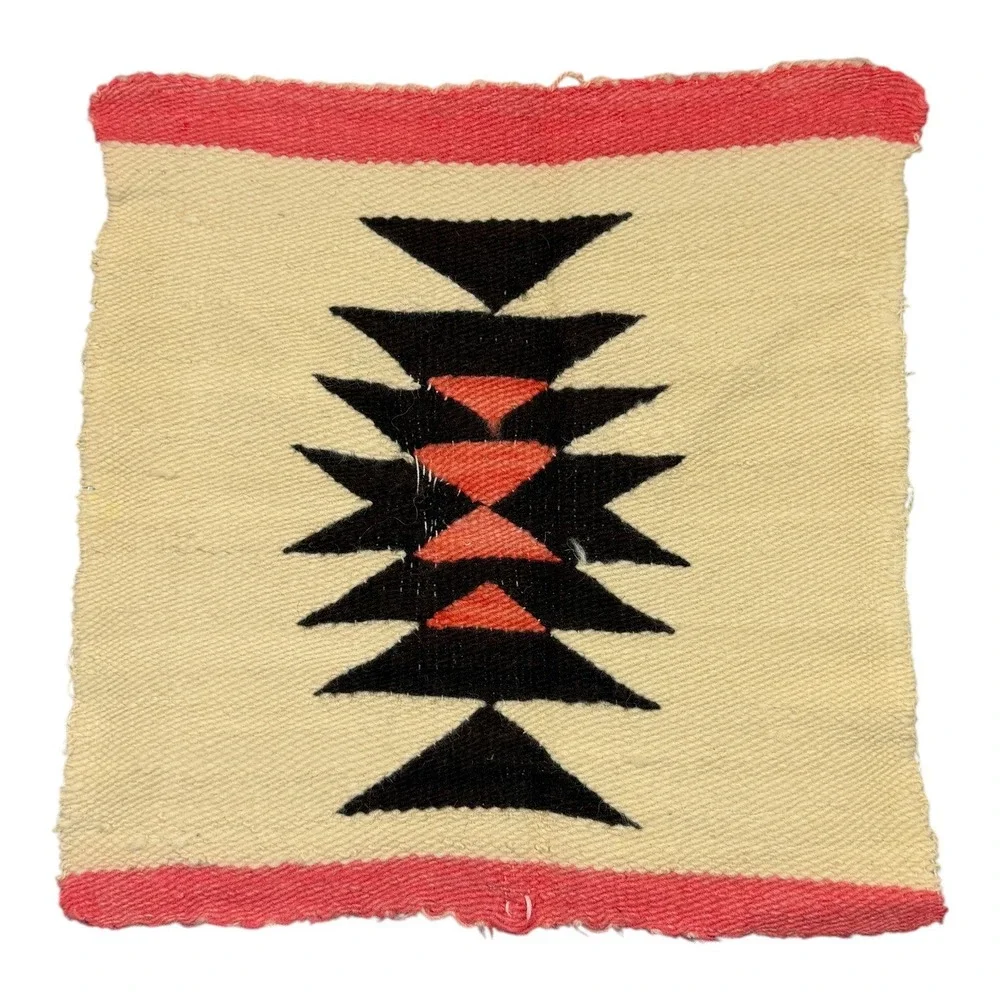 Vintage‎ Navajo Handwoven Wool Textile Small Rug Geometric Southwestern 19x18.5